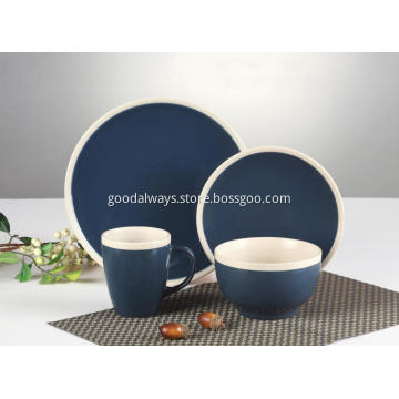 16 pieces dinnerware set,Dark blue Cream